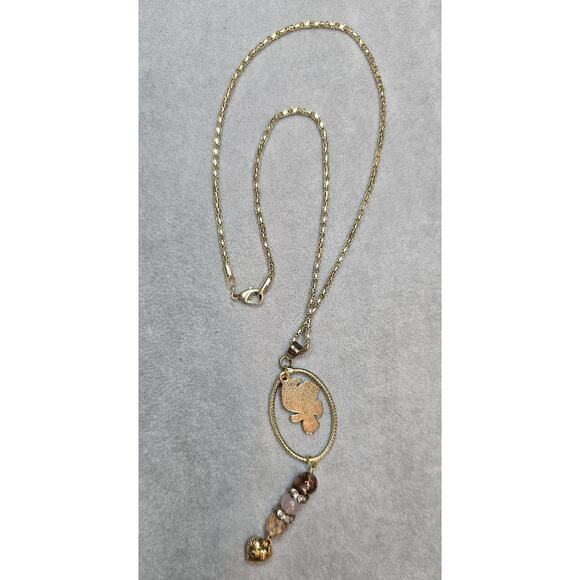 Gold chain and pendent Crow with Roses Celestial Moon Stars Rose quartz - Picture 4 of 4